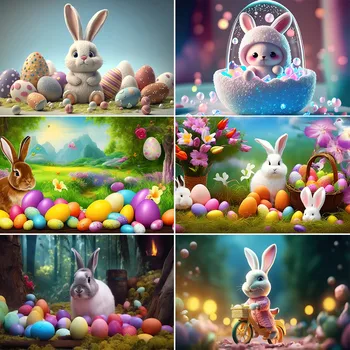 Пасхальные фоны для фотосъемки Весенний цветок Кролик Кроличьи яйца Портретные фоны для новорожденного ребенка для фотостудии
