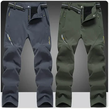 Плюс размер 6XL 7XL 8XL Зимние лыжные походные брюки Мужские Водонепроницаемые походные брюки с флисовой подкладкой Уличные горные брюки Softshell
