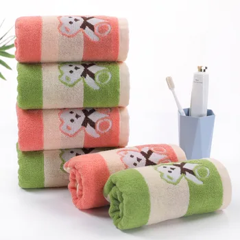 Полотенце из чистого хлопка, средство для мытья лица в домашних условиях для взрослых, подарок с изображением персонажа из хлопка с вышивкой, свежее полосатое полотенце