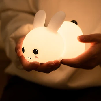 Прекрасный силиконовый светильник для похлопывания кролика, светодиодный ночник с дистанционной зарядкой, красочная атмосферная лампа для детей, подарок к празднику
