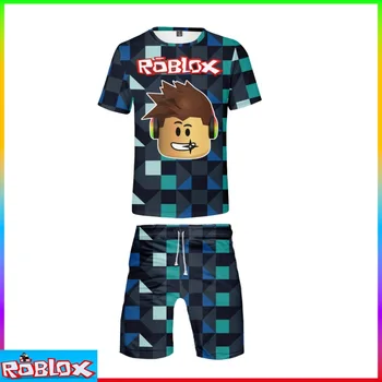 Продукт ROBLOX, детская одежда, игровая футболка с короткими рукавами для мальчиков и девочек, Шорты, комплект из двух предметов