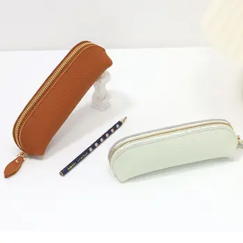 Простой пенал, многофункциональный футляр для очков в стиле ретро, большой емкости, чехол-ручка из натуральной кожи для детей