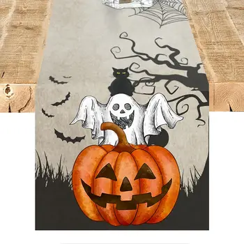 Прямоугольная настольная дорожка для декора Хэллоуина, настольная дорожка с принтом тыквы, черная кошка, настольный коврик, настольная дорожка для украшения домашней вечеринки