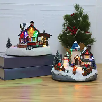 Рождественские деревенские домики, зимние музыкальные украшения для детей на Рождественской вечеринке в помещении