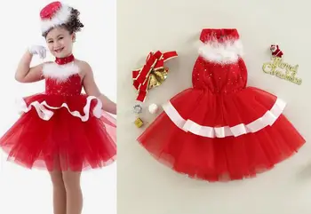 Рождественское платье для девочек без рукавов, расшитое блестками, из тюля, рождественский костюм принцессы