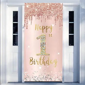 Розовое золото, украшение для вечеринки с 1-м Днем рождения, баннер для торта, фон для первого Дня рождения девочек, Розовый фон для фотографии