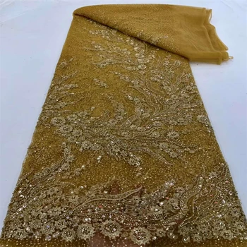 Роскошная французская кружевная ткань из тюля с бисером, высококачественная африканская кружевная ткань с пайетками для вечерних платьев WS400