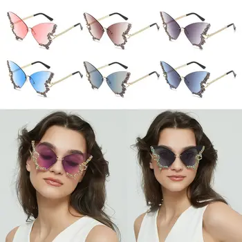 Роскошные очки Y2K, солнцезащитные очки со стразами, фиолетовые солнцезащитные очки для женщин, солнцезащитные очки с бабочками, женские оттенки