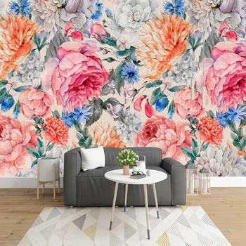Ручная роспись по цветущим цветам, фреска на заказ, Нетканые 3D-обои с тиснением для спальни, телевизор, диван, Фоновое украшение стен