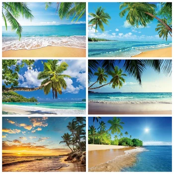 Тропический пляжный фон Лето, пальмовые листья Луау, Океанский остров, Приморская сцена, фон для свадебной фотосъемки, Вечеринка по случаю дня рождения ребенка