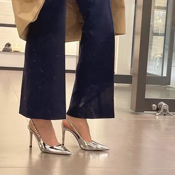 Указал французский сандалии 2023Summer новый серебряный горный хрусталь тонкие женские каблуки женская обувь на каблуке банкетный юбки ботинки