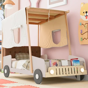Украсьте спальню вашего ребенка этой домашней кроватью из натурального дерева в натуральную величину с окном и ограждением