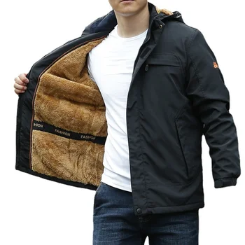 Уличная военная куртка, мужская водонепроницаемая ветровка с капюшоном из толстого флиса средней длины Плюс бархатная ветрозащитная молния