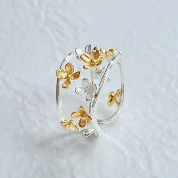Уникальное модное двухцветное Регулируемое Открытое кольцо с цветочным узором для женщин, золотые, серебряные Металлические кольца с розами, маргаритками и Георгинами, ювелирные изделия, Шикарный подарок