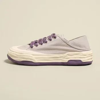 Фиолетовая женская летняя повседневная обувь на подошве Михара Ясухиро, Складная Парусиновая обувь для ходьбы на каблуке, Удобная женская обувь на плоской подошве со шнуровкой