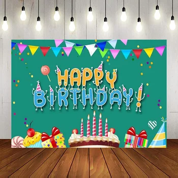 Фон для Дня Рождения Подарочная Свеча Баннер Красочный торт Украшения для детской вечеринки Фон для фотографии