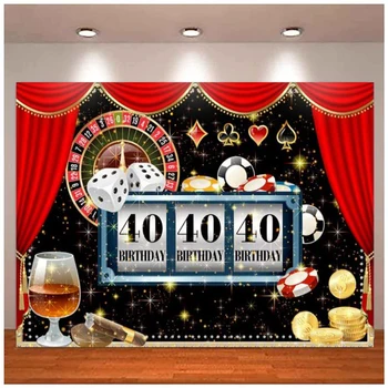 Фон для фотосъемки, Лас-Вегас, игральные кости для покера, декор баннера для вечеринки в честь 40-летия, Красный занавес, блестящий ночной фон казино