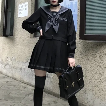Черная школьная форма для девочек, Японско-Корейский костюм моряка, комплекты униформы Jk, плиссированная юбка для средней школы, костюм Сейфуку