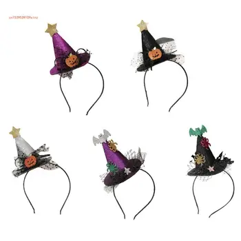 Шляпа ведьмы с пайетками, мини-шляпа с конусом в виде тыквы, повязка на голову на Хэллоуин