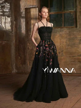 Элегантное коктейльное платье на бретельках, яркое вечернее платье в 3D-цветочек, черные бусины, длинное платье А-силуэта для выпускного вечера для официального случая