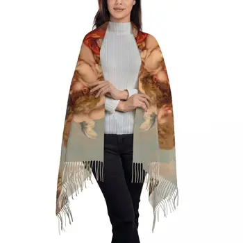Эстетический шарф с Ангелом-херувимом эпохи Возрождения, обертывание для женщин, Длинная зимняя осенняя теплая шаль с кисточками, шарфы унисекс в стиле Буше Рококо