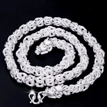 ожерелье из чистого стерлингового серебра для мужчин классический 8 мм круглый кран дракон 60 см Шарм высокое качество Модные украшения свадьба